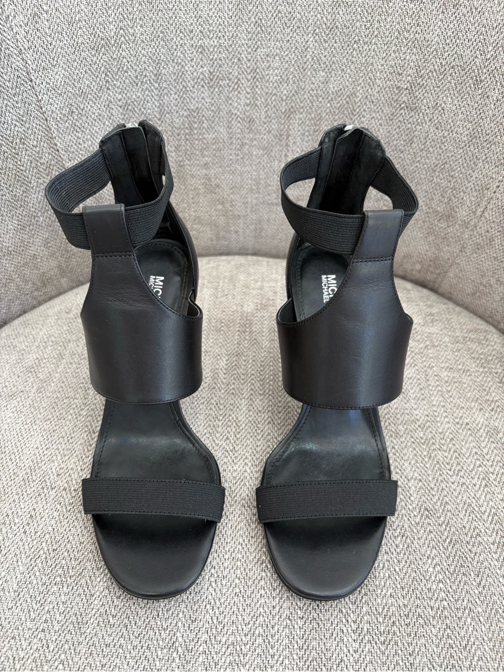 MICHAEL Michael Kors Black Leather Open-Toe Ankle-Strap Heels
